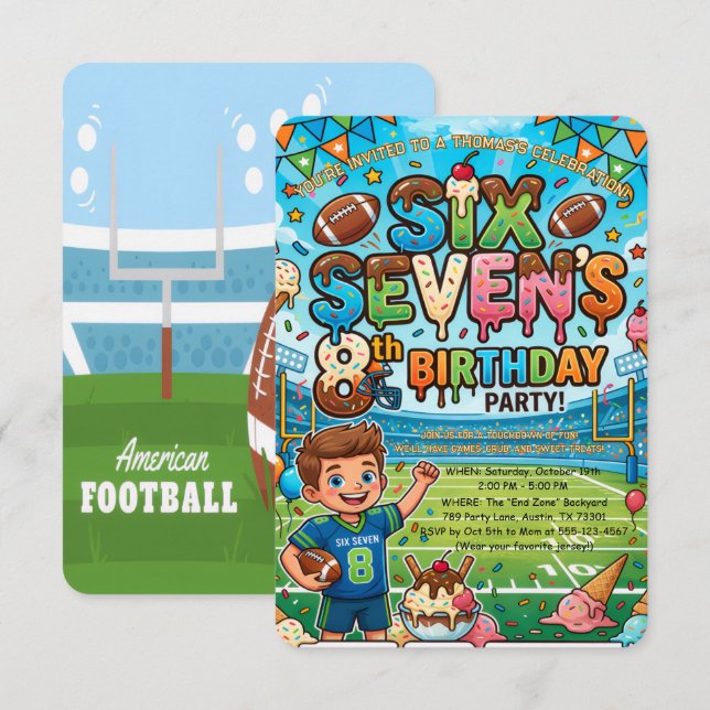 Invitación Football and Ice Cream 8th Birthday Party (Anverso / Reverso)