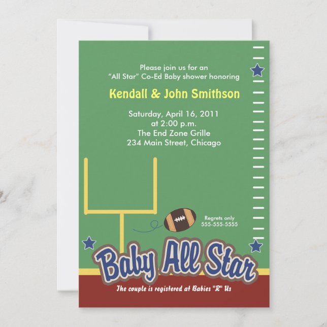Invitación FOOTBALL Baby All Stars Baby Shower Invitó a Maroo (Anverso)