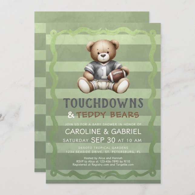 Invitación Football Bear Baby Shower (Anverso / Reverso)