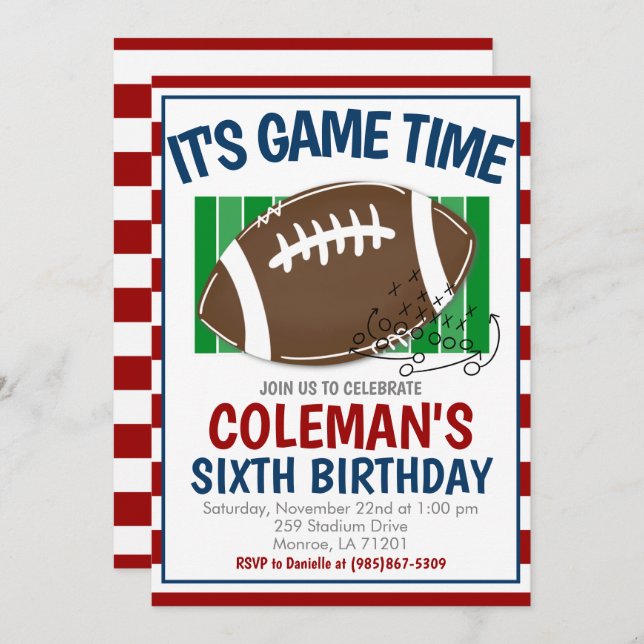 Invitación Football Birthday ANY COLOR COMBO (Anverso / Reverso)
