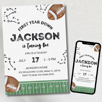 Invitación Football Birthday Invitation, First Year Down,Foot