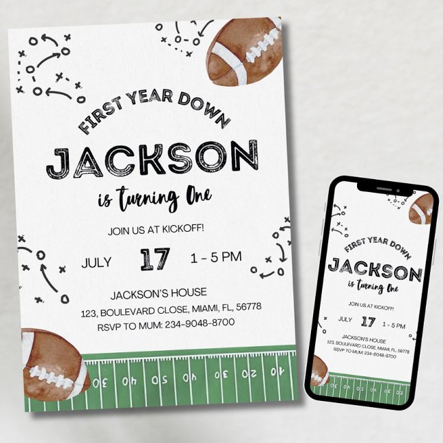 Invitación Football Birthday Invitation, First Year Down,Foot (Subido por el creador)