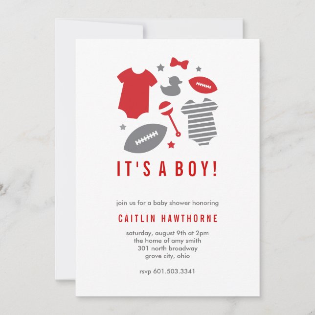 Invitación Football Boy Baby Shower (Anverso)