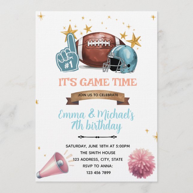 Invitación Football Cheerleading Joint party Invitation (Anverso)