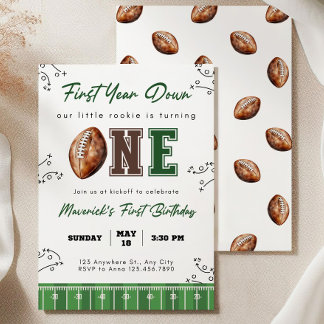 Invitación Football First Birthday Invite, First Year Down In