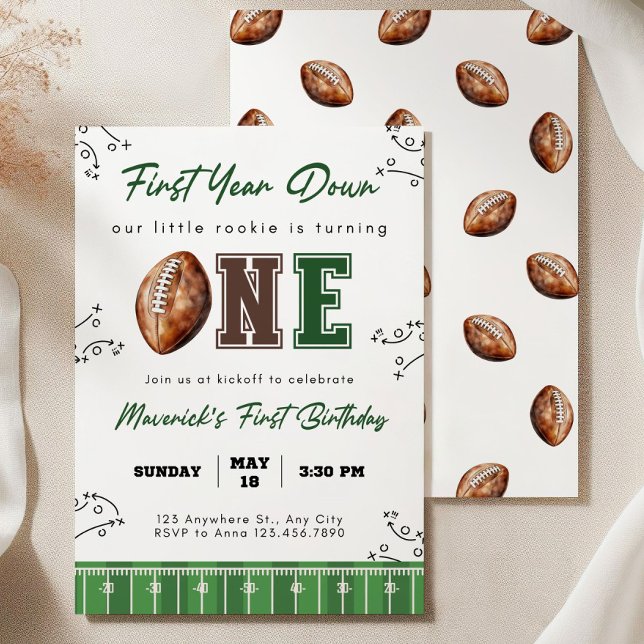 Invitación Football First Birthday Invite, First Year Down In (Subido por el creador)
