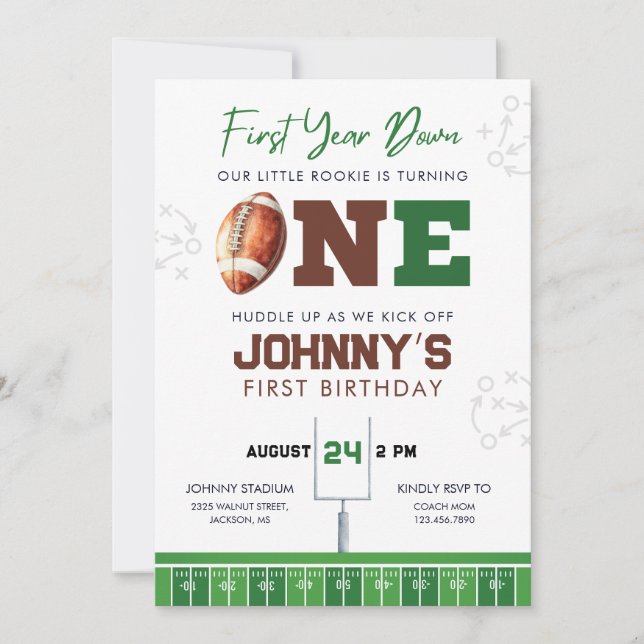 Invitación Football First Year Down 1st Birthday Invitation (Anverso)