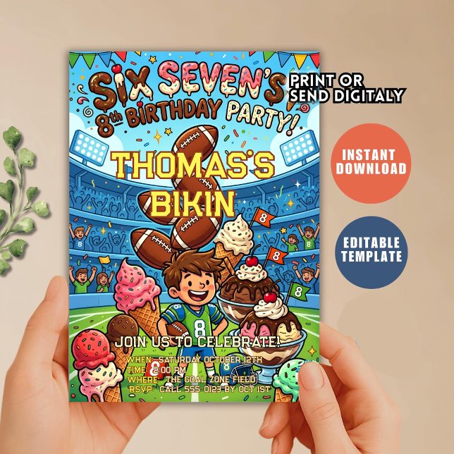 Invitación Football Ice Cream Drip Six Seven boy  Birthday  (Subido por el creador)
