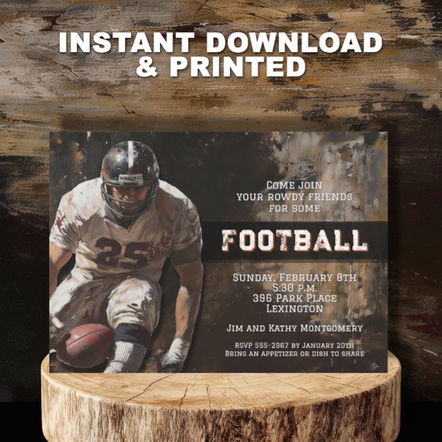 Invitación Football Player Game Day Party (Tough football player Super Bowl party invitations INSTANT DOWNLOAD and/or PRINTED)