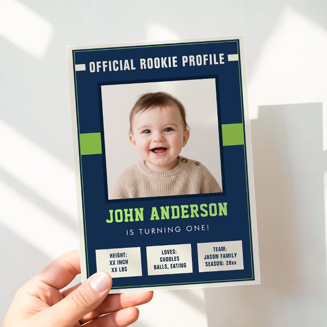 Invitación Football Rookie Profile Baby 1st Birthday Photo (Subido por el creador)