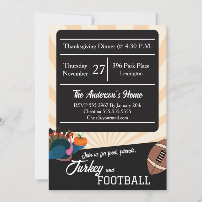 Invitación Football Thanksgiving Dinner Turkey October Party (Anverso)