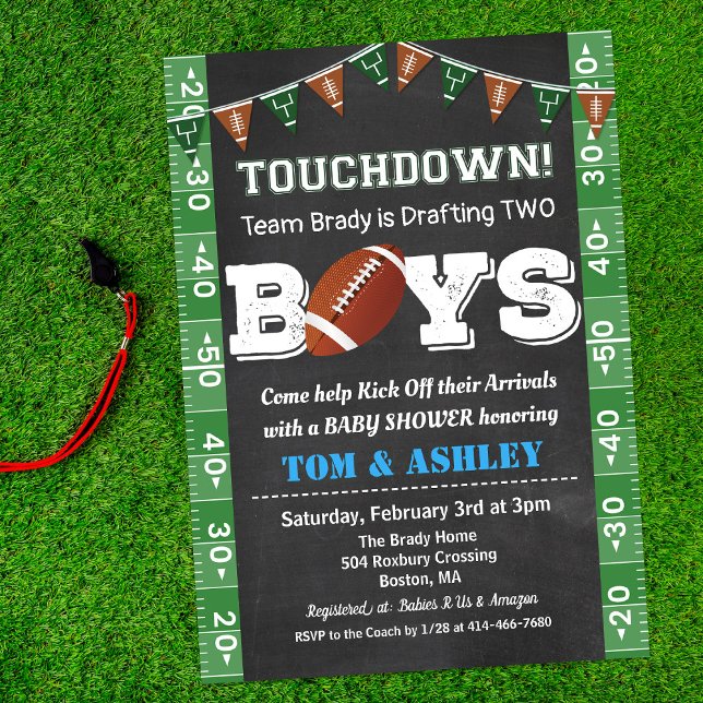 Invitación Football TWIN Baby Shower Chalkboard Invitation (Subido por el creador)