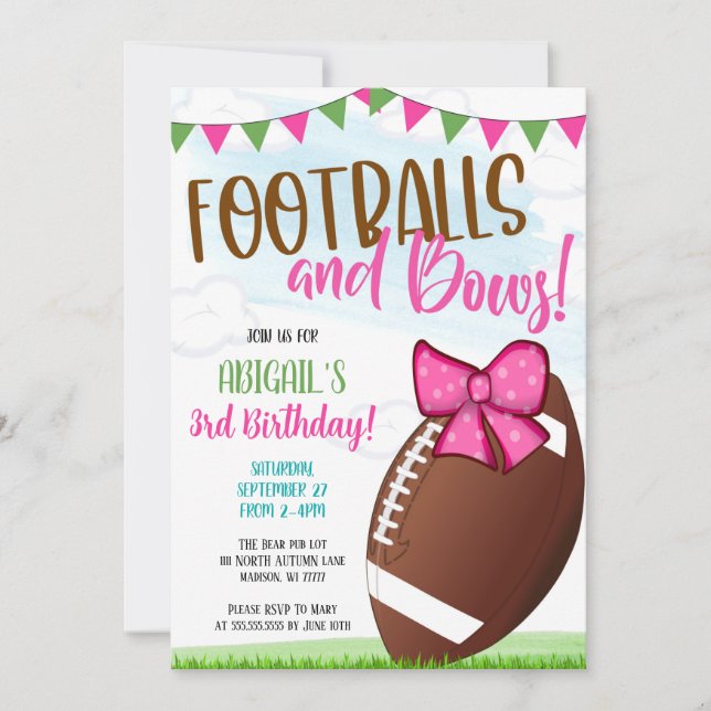 Invitación Footballs and Bows Party Invite (Anverso)
