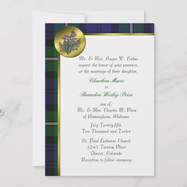 Invitación Forbes Tartan Plaid Wedting (Anverso)
