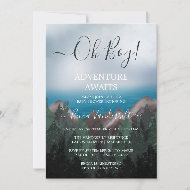 Invitación Forest Adventure Awaits Boy Baby Shower (Anverso)