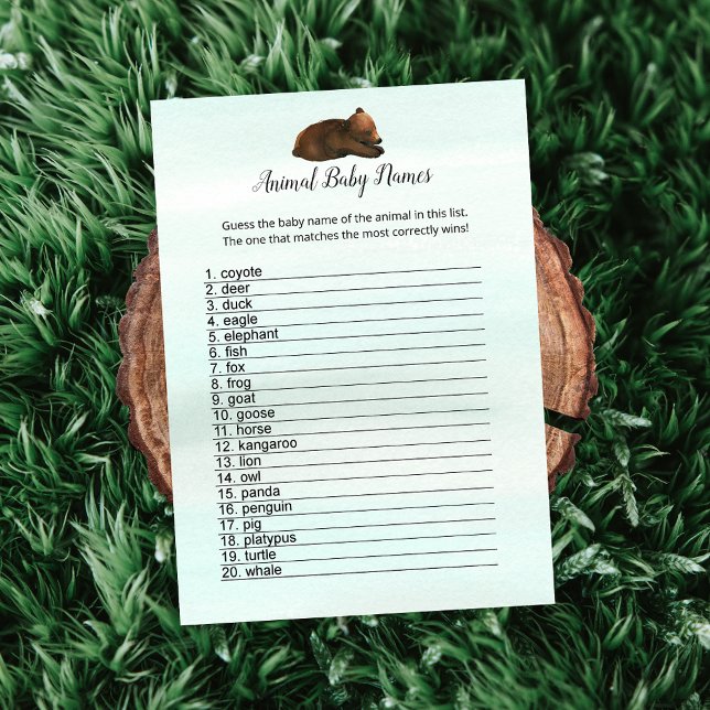 Invitación Forest Adventure Bears Animal Baby Names Game Card (Subido por el creador)