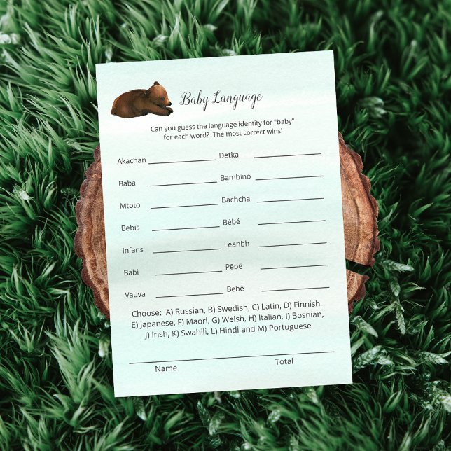 Invitación Forest Adventure Bears Baby Language Game Card (Subido por el creador)