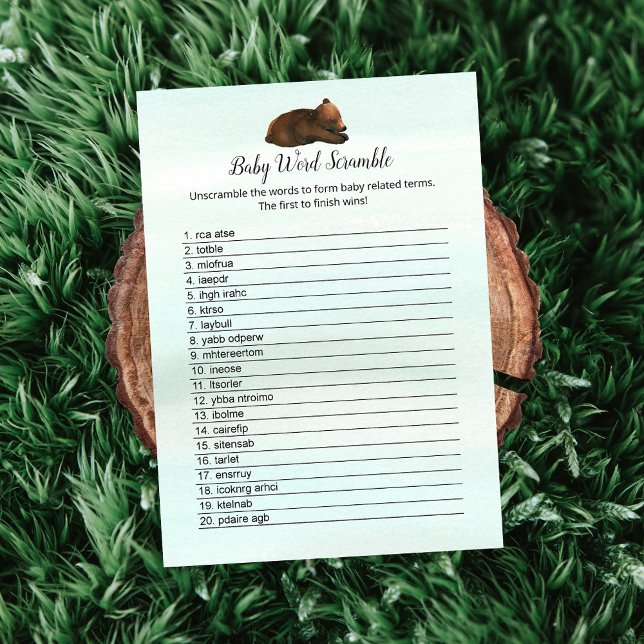 Invitación Forest Adventure Bears Baby Word Scramble Card (Subido por el creador)