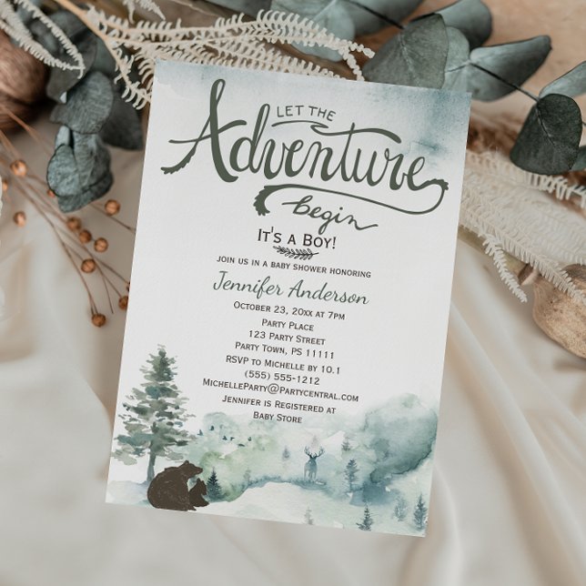 Invitación Forest Adventure Boy Country Bear Deer Baby Shower (Subido por el creador)