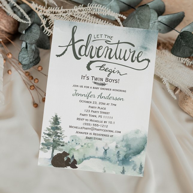 Invitación Forest Adventure Boy Country Twin Boys Baby Shower (Subido por el creador)