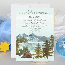 Invitación Forest Adventure Boy Rustic Bears Baby Shower