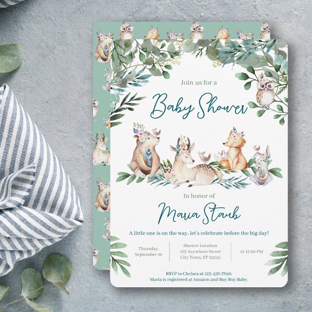Invitación Forest Animal Woodland Baby Shower Invitation (Subido por el creador)