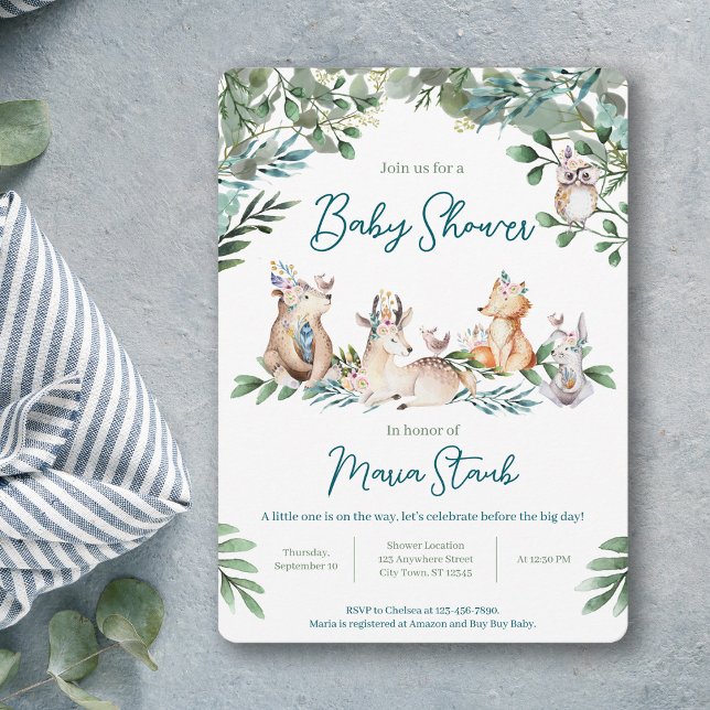 Invitación Forest Animal Woodland Baby Shower Invitation (Subido por el creador)