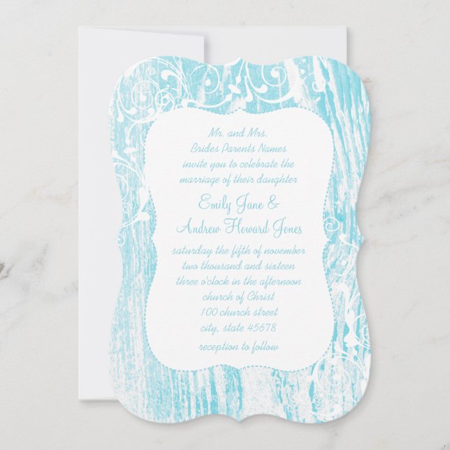 Invitación Forest Aqua Old Barn Wood Boda (Anverso)