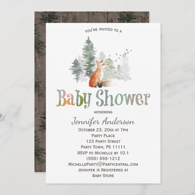 Invitación Forest Country Fox Baby Shower (Anverso / Reverso)