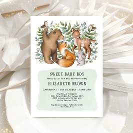 Invitación Forest Fable Woodland Animals Boy Baby Shower