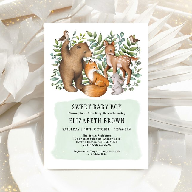 Invitación Forest Fable Woodland Animals Boy Baby Shower (Subido por el creador)