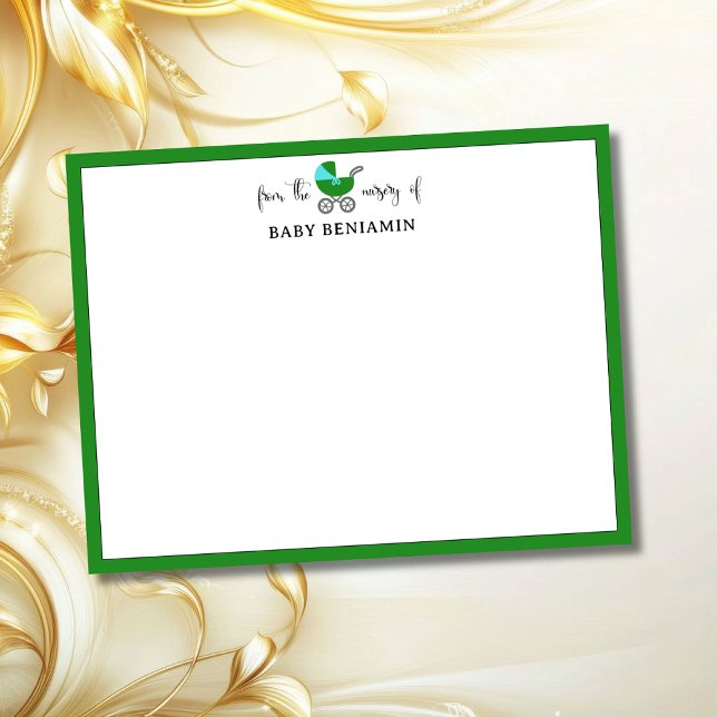 Invitación Forest Green Baby Carriage Nursery Note Card (Subido por el creador)