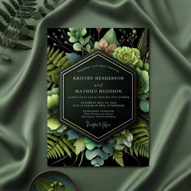 Invitación Forest Green Botanical Romance Wedding (Subido por el creador)
