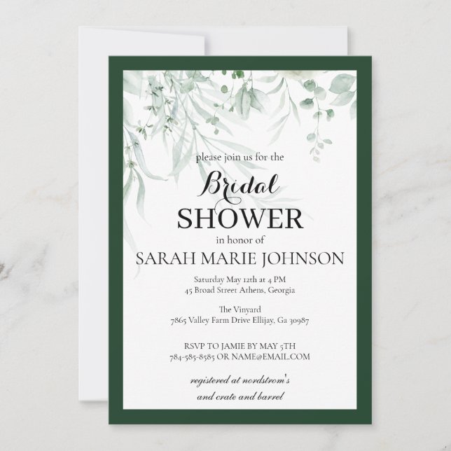 Invitación Forest Green Bridal Shower (Anverso)