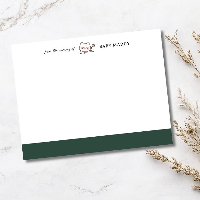 Invitación Forest Green Cute Cat Nursery Stationery Note Card (Subido por el creador)