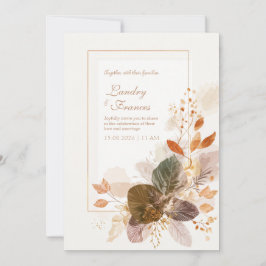 Invitación Forest Green Gold Line Autumnal Leaf Wedding