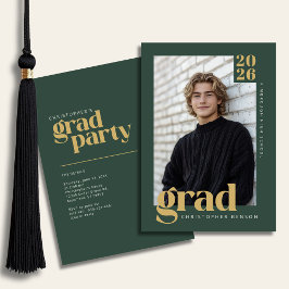 Invitación Forest Green Gold Modern Photo Graduation Party