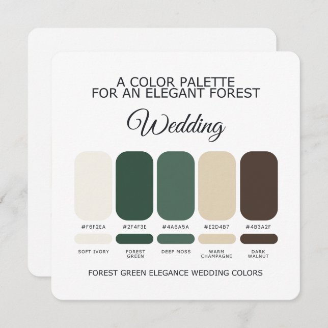 Invitación Forest Green Wedding Color Palette Card (Anverso / Reverso)