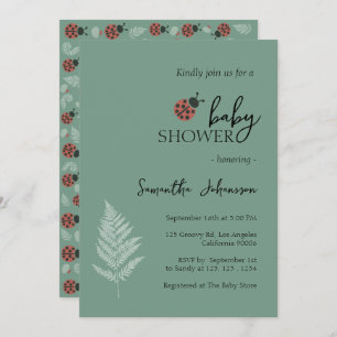 Invitación Forest Ladybugs Green Baby Shower