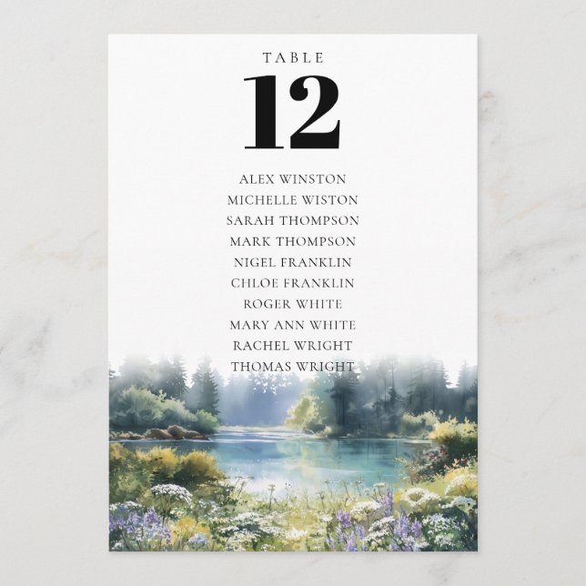 Invitación Forest Lakeside Floral Table Number Seating Chart (Anverso)