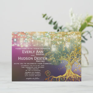 Invitación Forest Mason Jar Fairytale Purple and Gold Boda