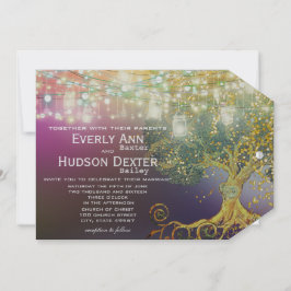 Invitación Forest Mason Jar Fairytale Purple and Gold Boda