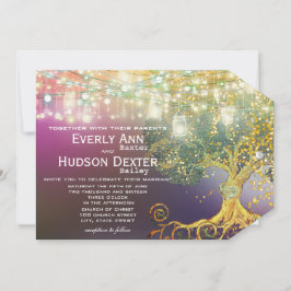 Invitación Forest Mason Jar Fairytale Purple and Gold Boda