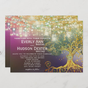 Invitación Forest Mason Jar Fairytale Purple and Gold Boda