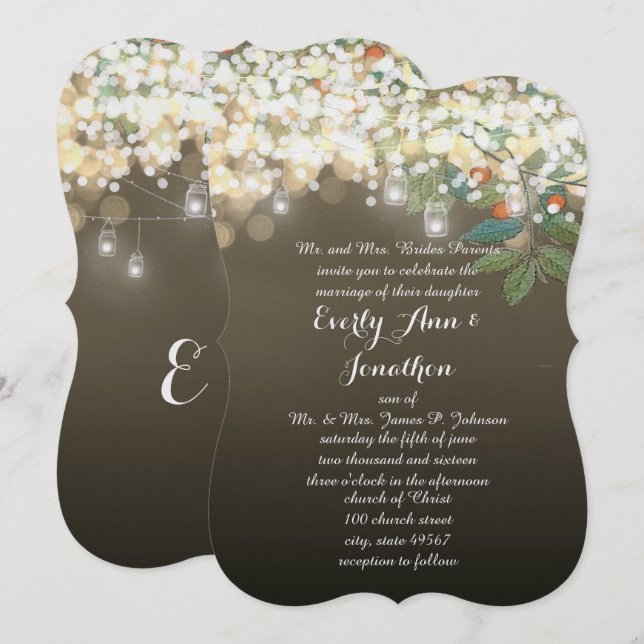 Invitación Forest Mason Jar Garland Lighting Wedding (Anverso / Reverso)
