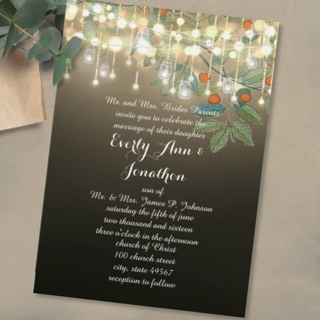 Invitación Forest Mason Jar Garland Lighting Wedding (Subido por el creador)