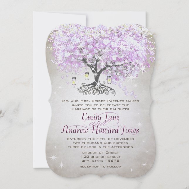 Invitación Forest Mason Jar Lavender Leaf Tree Boda (Anverso)