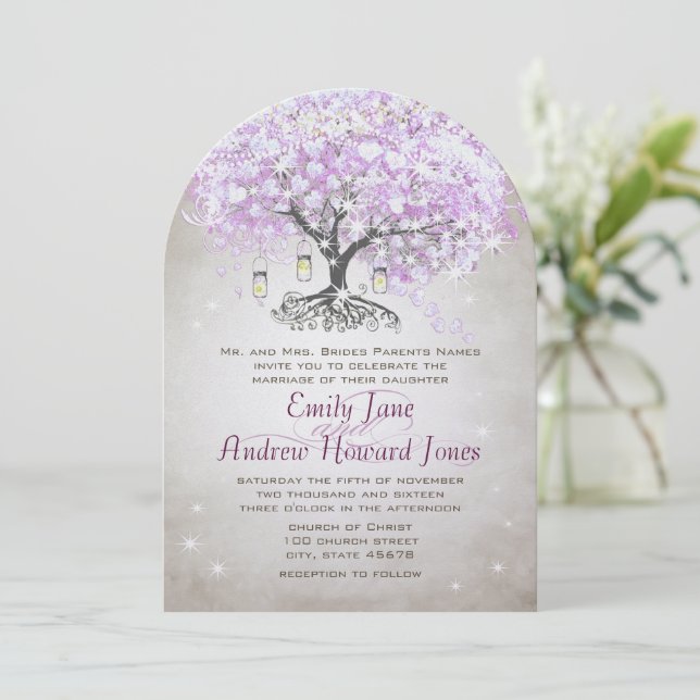 Invitación Forest Mason Jar Lavender Leaf Tree Boda (Anverso de pie)