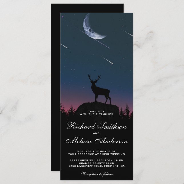 Invitación Forest Moon Night Sky Shooting Stars Deer Boda (Anverso / Reverso)