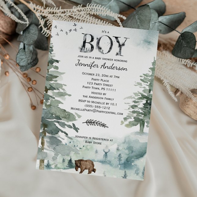 Invitación Forest Mountain Boy Country Bear Deer Baby Shower (Subido por el creador)